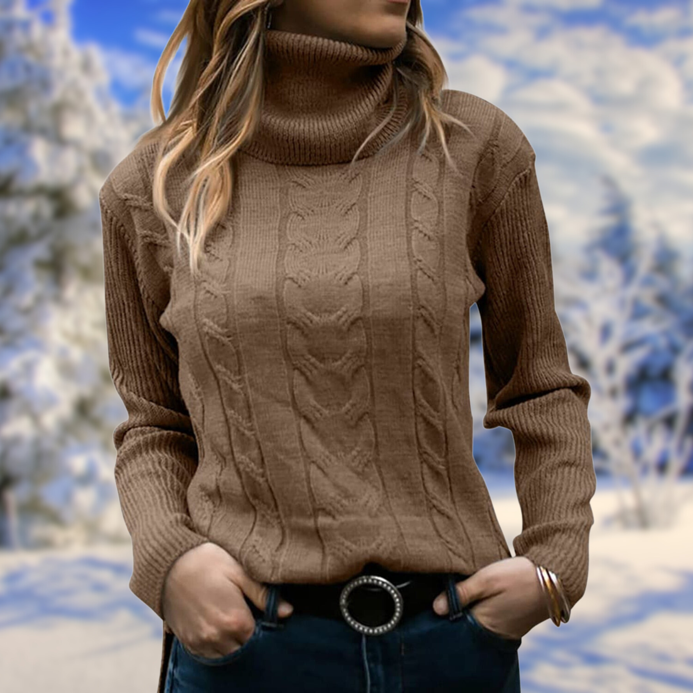 Akiko - Warm long-sleeved knit turtleneck sweater