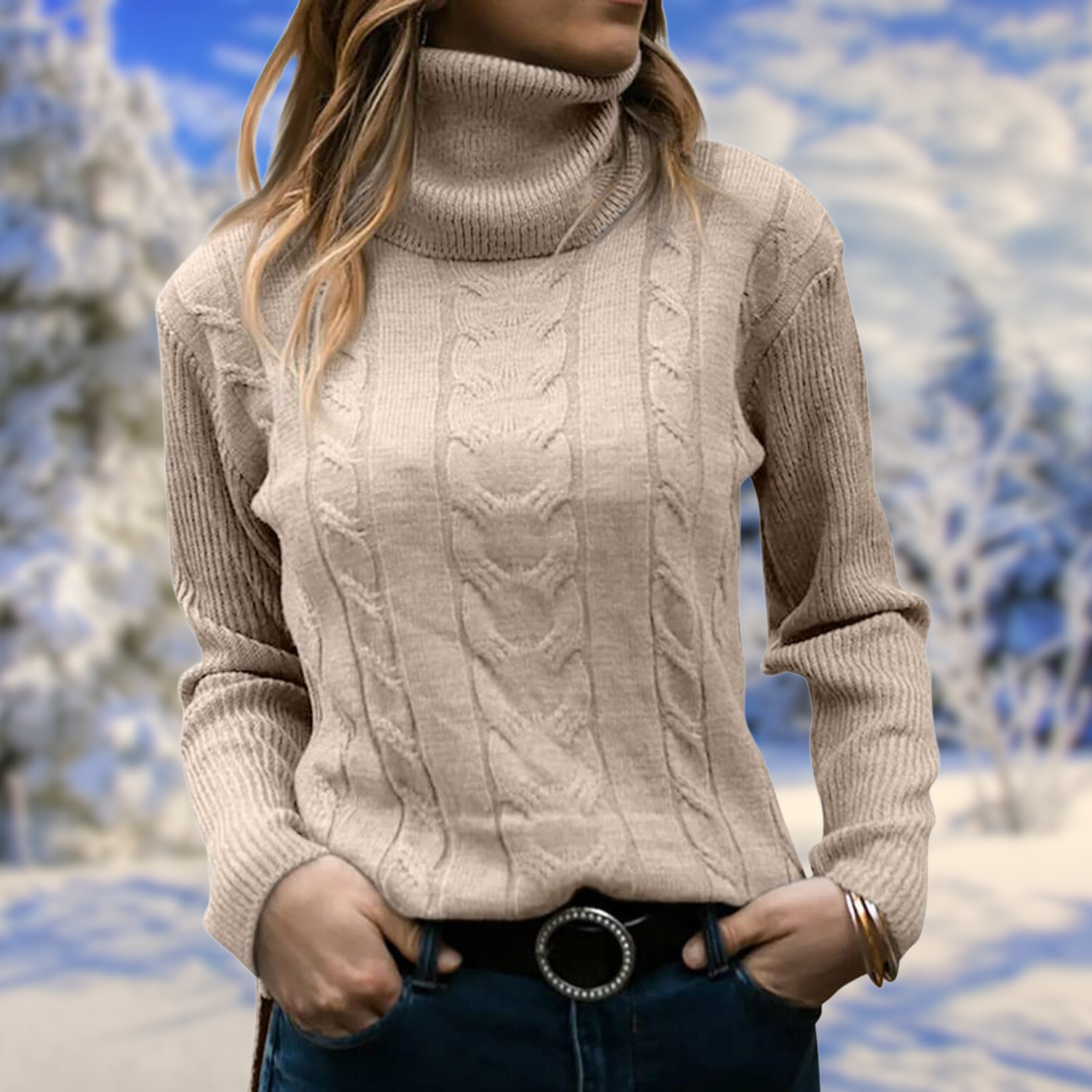 Akiko - Warm long-sleeved knit turtleneck sweater