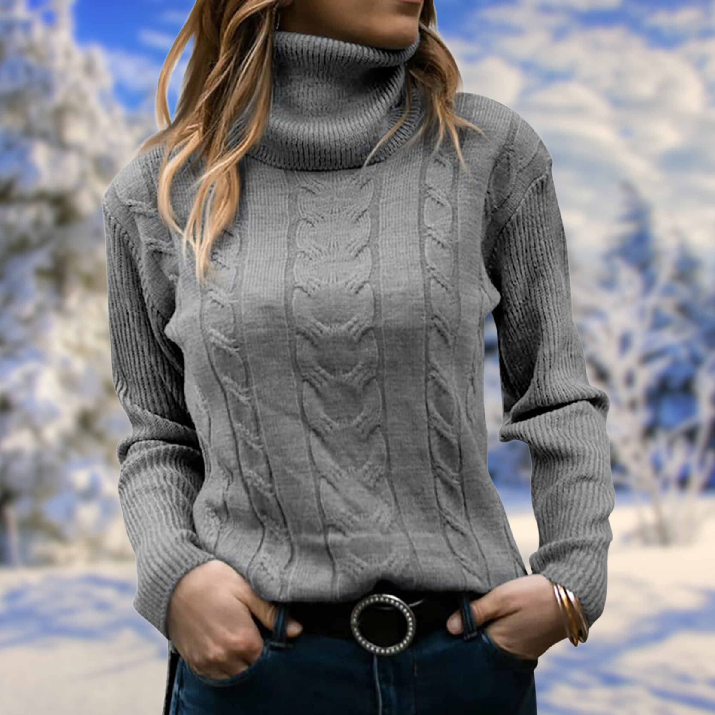 Akiko - Warm long-sleeved knit turtleneck sweater
