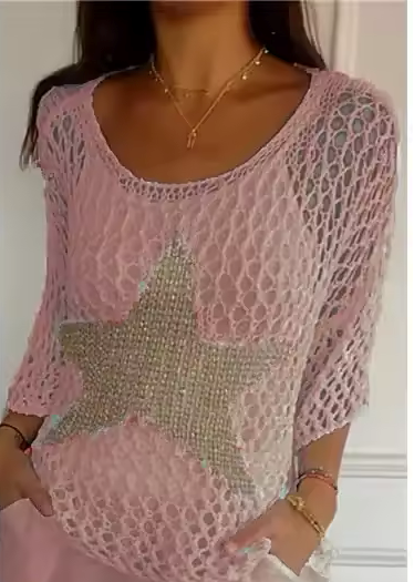 イザベラ – ゴールド装飾の星型クロシェシャツ