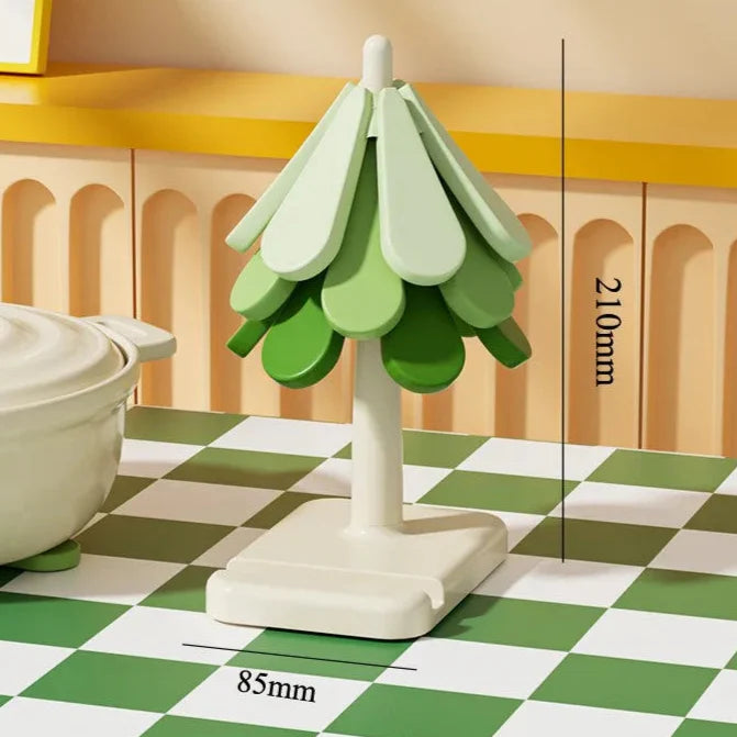 Wooden design stand with silicone coasters (set of 3)