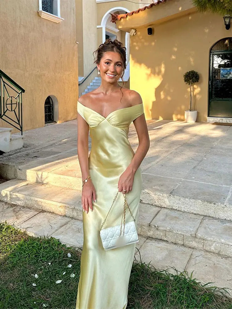 Mirai - Elegant satin off-the-shoulder dress