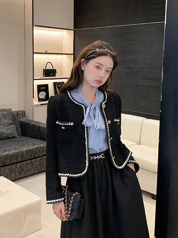 愛理 スタイリッシュ ラウンドネック ツイードブレザー