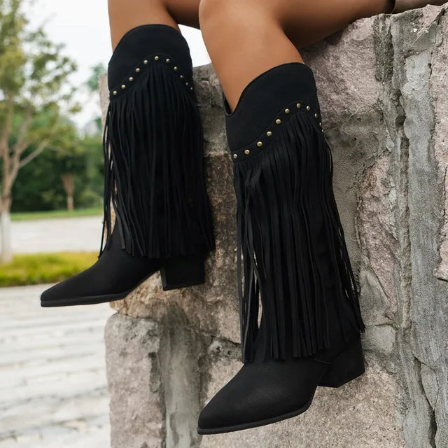 Chisato - Non-slip knee-high cowboy boots (pointed toe)