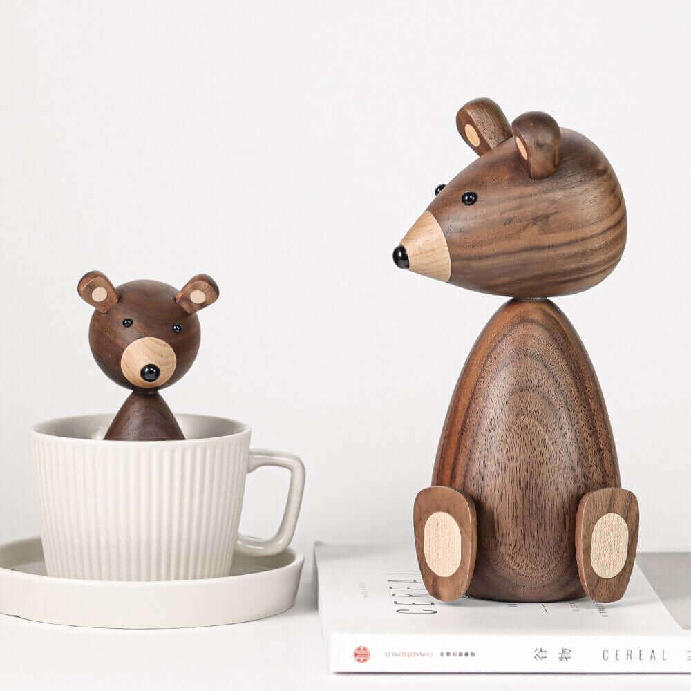 Woodland Whimsy – a playful wooden bear figurine with minimalist charm