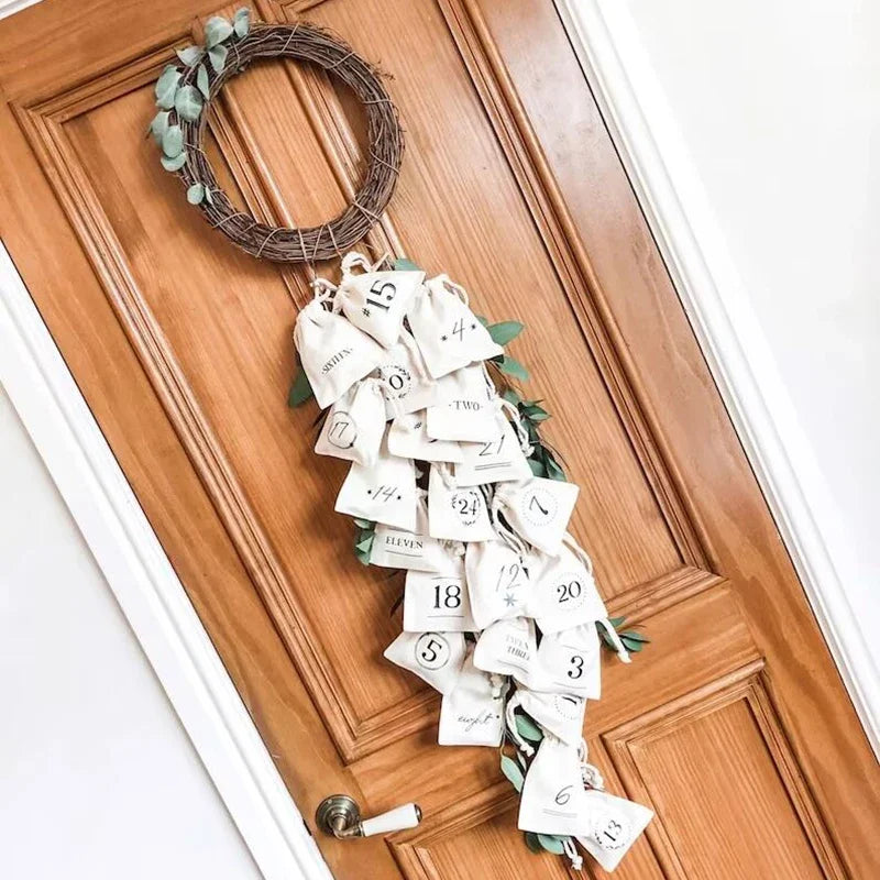 アドベントカレンダーバッグ、クリスマスイブニングストッキング、玄関の飾り