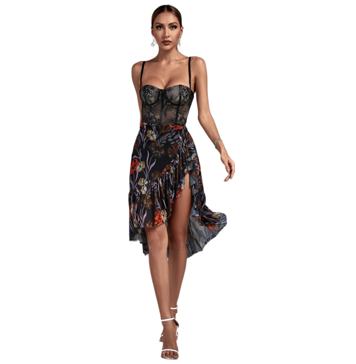 Misha Floral Sweetheart Neckline Corset Style Cocktail Dress