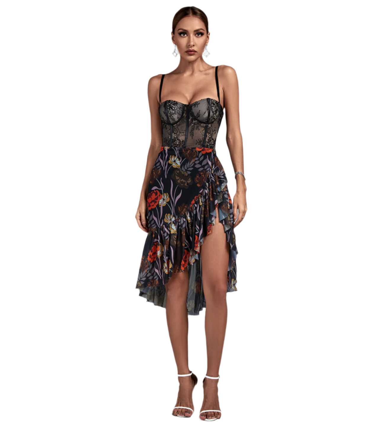 Misha Floral Sweetheart Neckline Corset Style Cocktail Dress