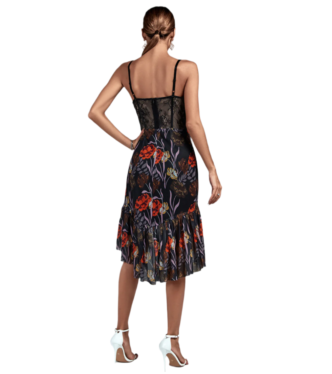 Misha Floral Sweetheart Neckline Corset Style Cocktail Dress
