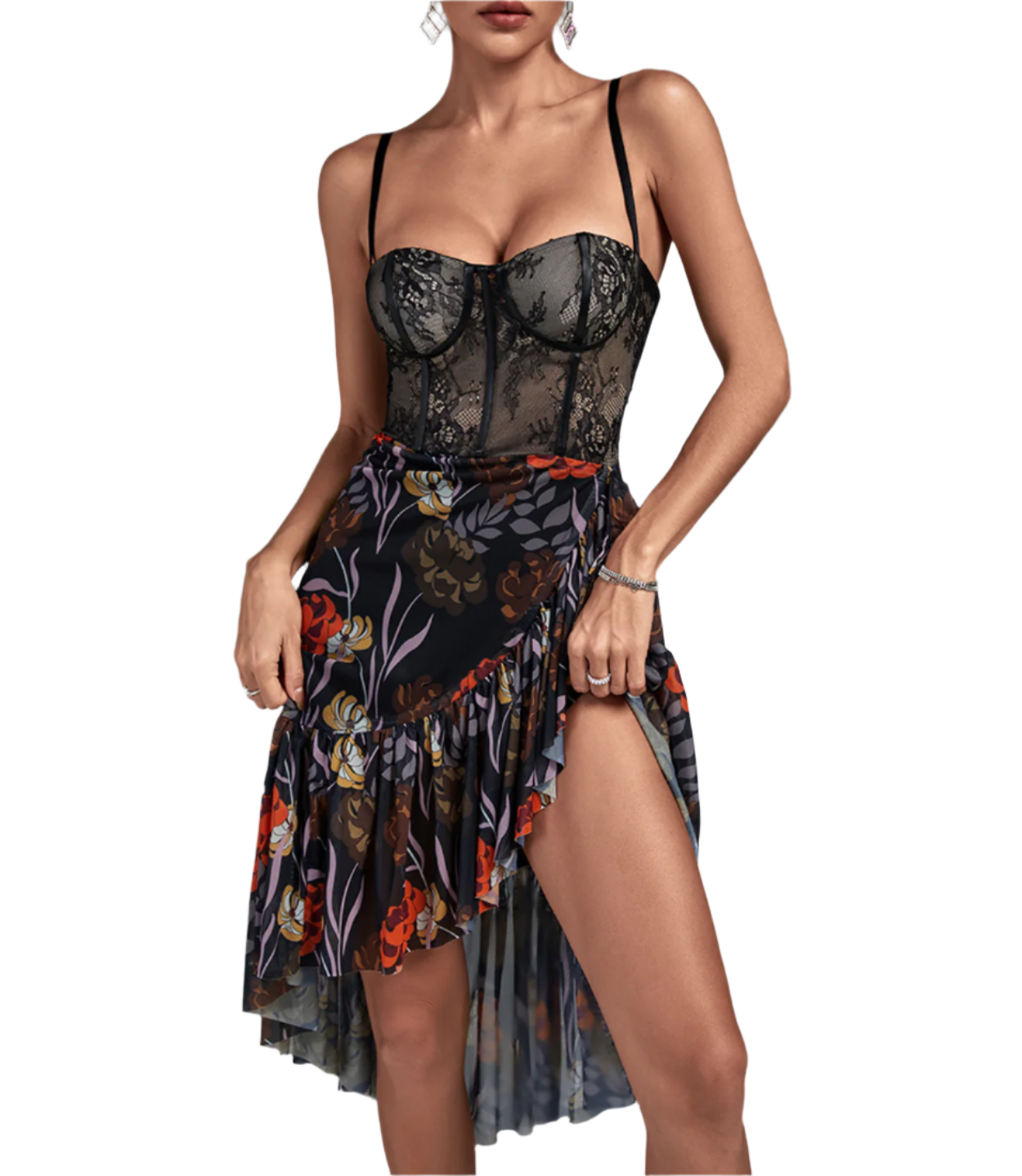 Misha Floral Sweetheart Neckline Corset Style Cocktail Dress