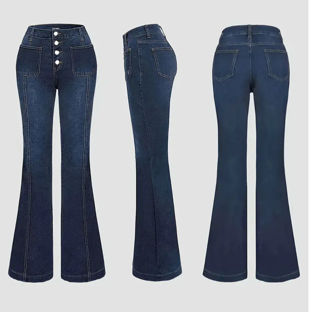 Melta – Women's Stretch Flare Jeans – Button Closure & All-Season Fit