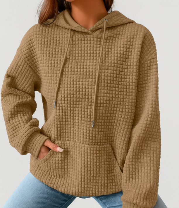 Plus Size Hoodie - Structured knit with drawstring and relaxed fit