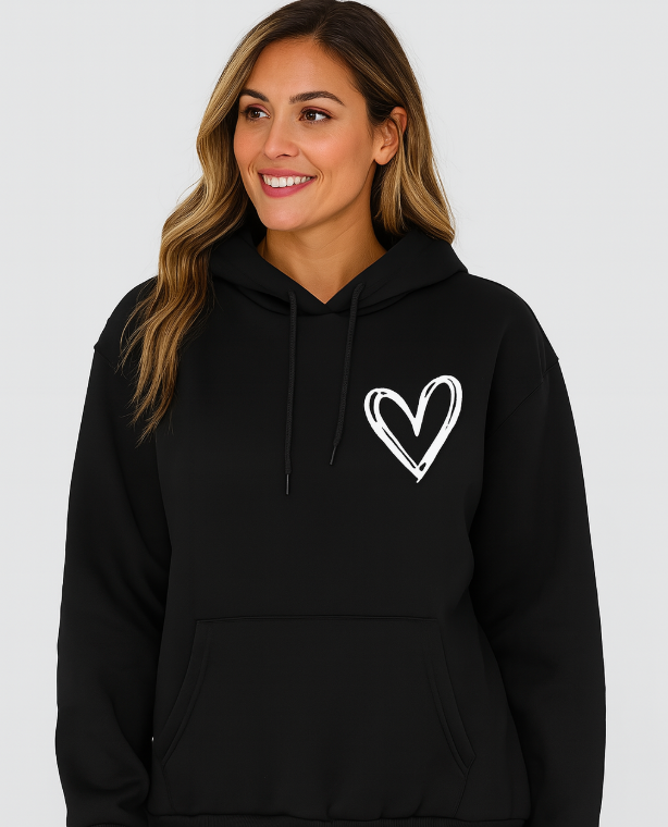 Heart Print Hoodie - Soft Cotton Blend - Stylish and Comfortable