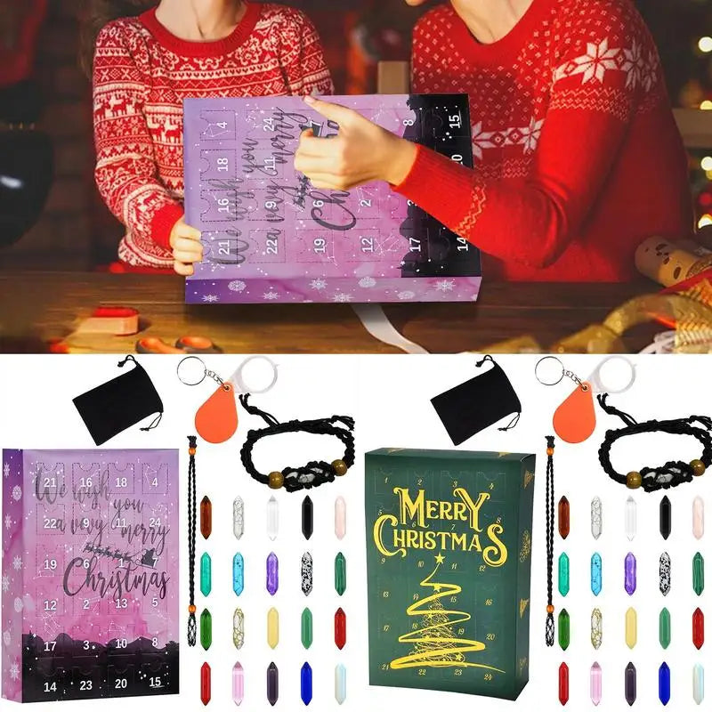 アドベントカレンダー - 24個の石が付いたクリスタルネックレス