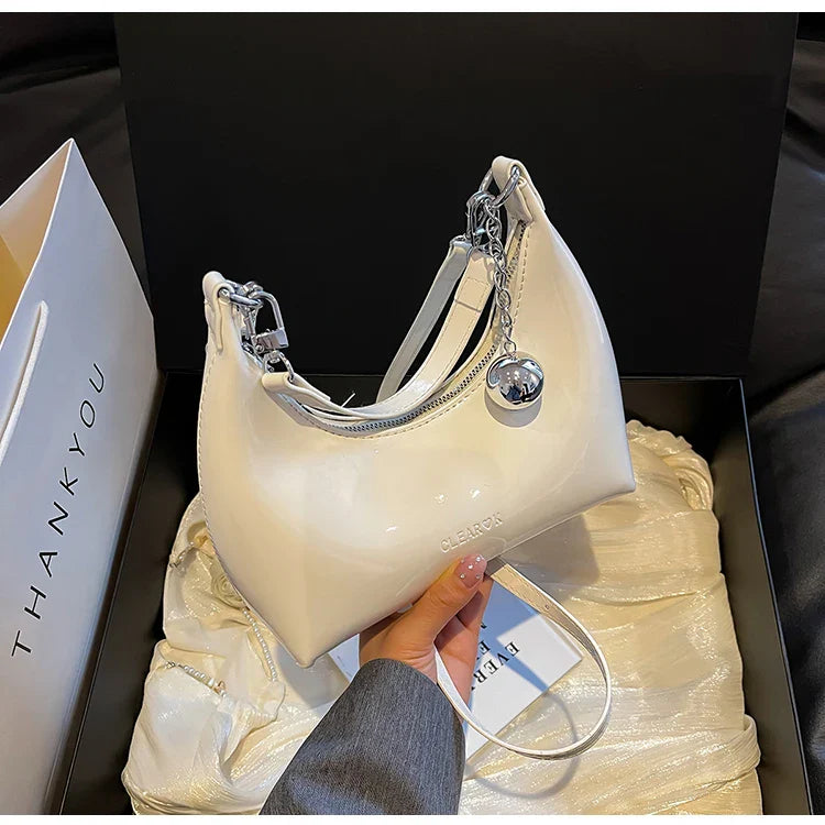 光沢のある前腕バッグ、ジッパー付きショルダーバッグ