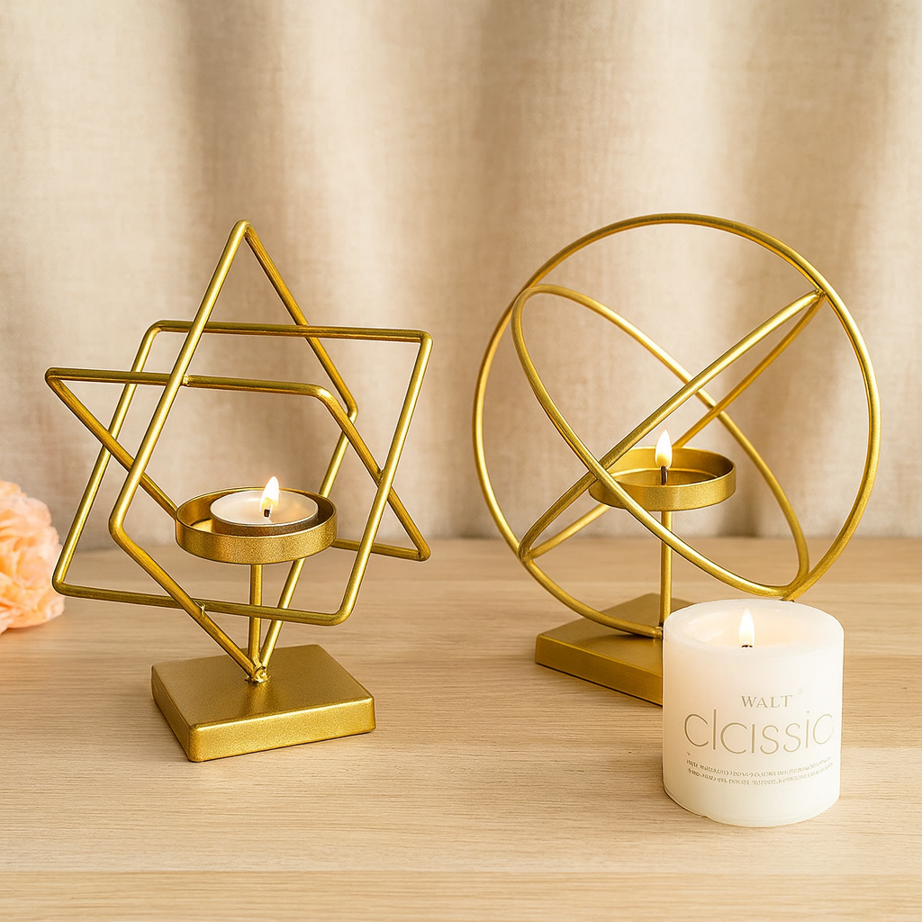Seraphine | Gold-colored Metal Candle Holder Set