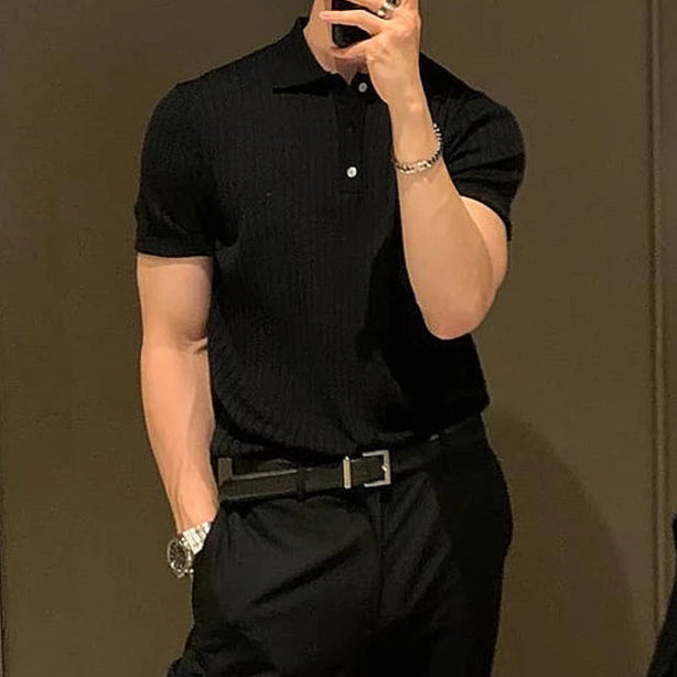 Tall - Black Striped Vintage Classic Polo Shirt