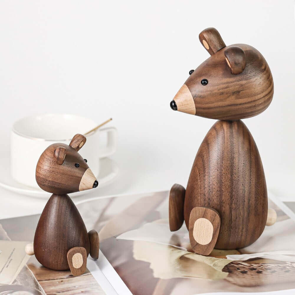 Woodland Whimsy – a playful wooden bear figurine with minimalist charm