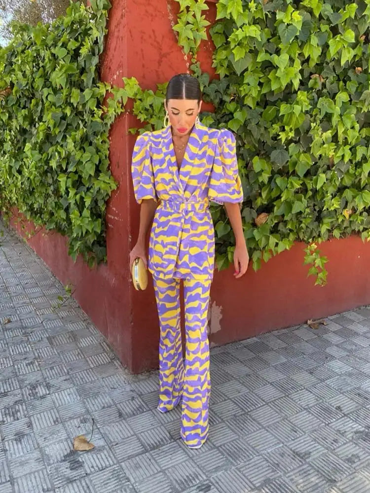 トリ - スタイリッシュなベルト付き女性用ツーピース・セット