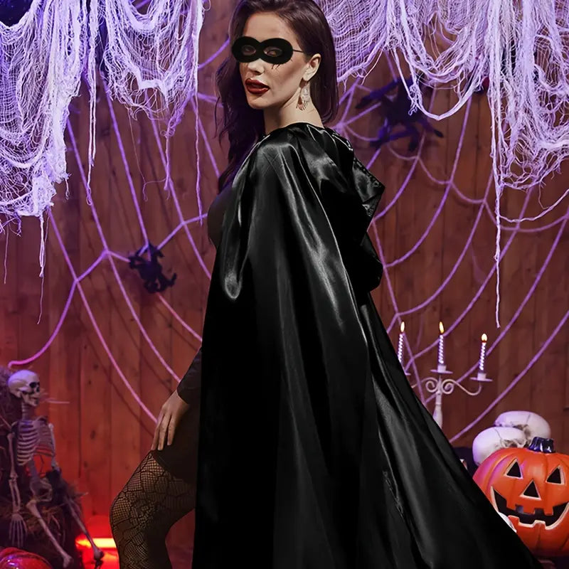 シャドウベールゴシックケープ – スリット入りブラックフードケープ(男女兼用)