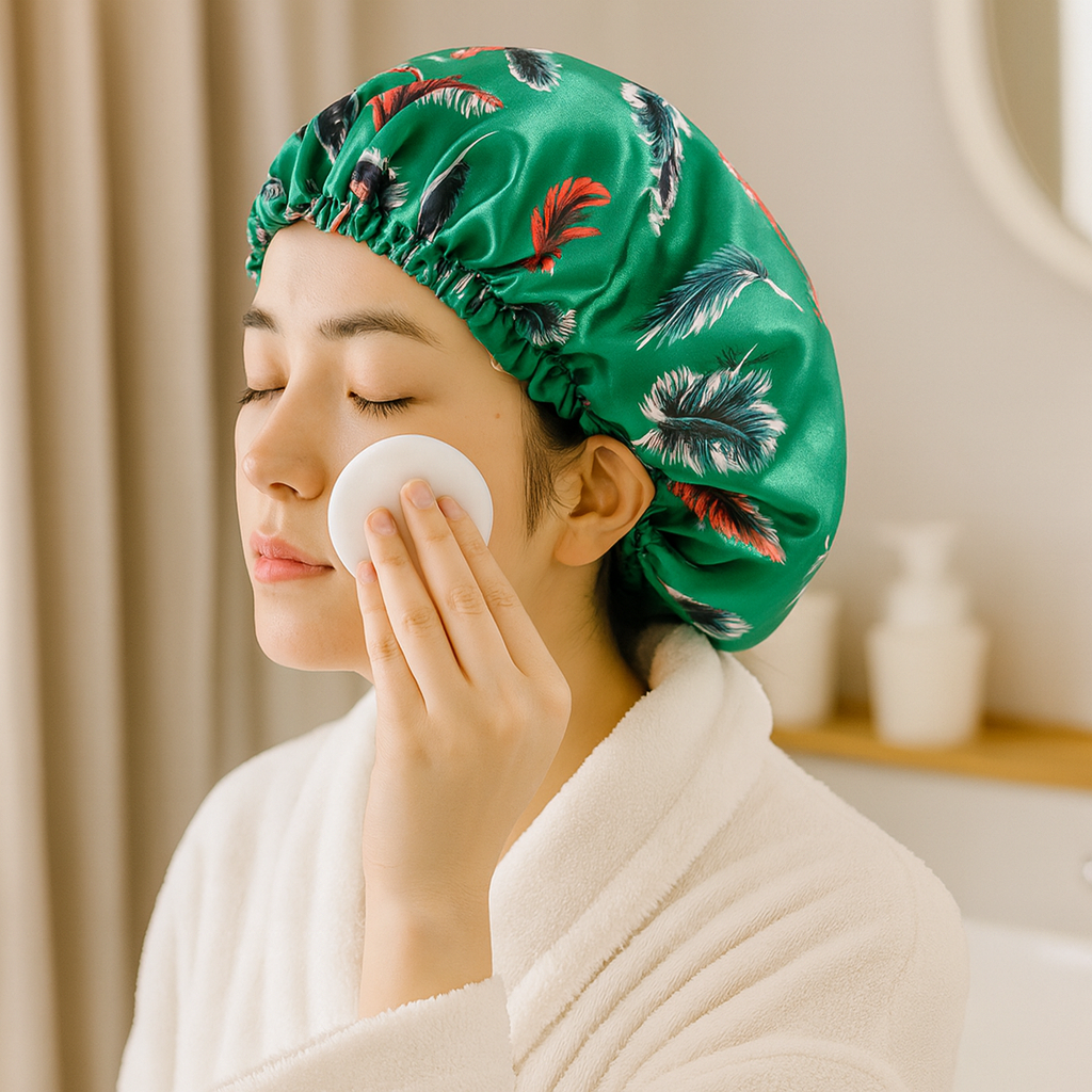 Silverux | Reversible Silky Cap with Green Feathers for Hair Protection and Shine