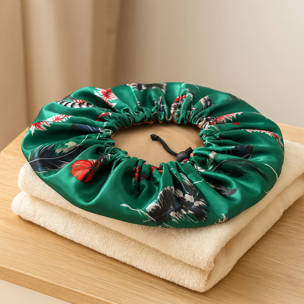 Silverux | Reversible Silky Cap with Green Feathers for Hair Protection and Shine