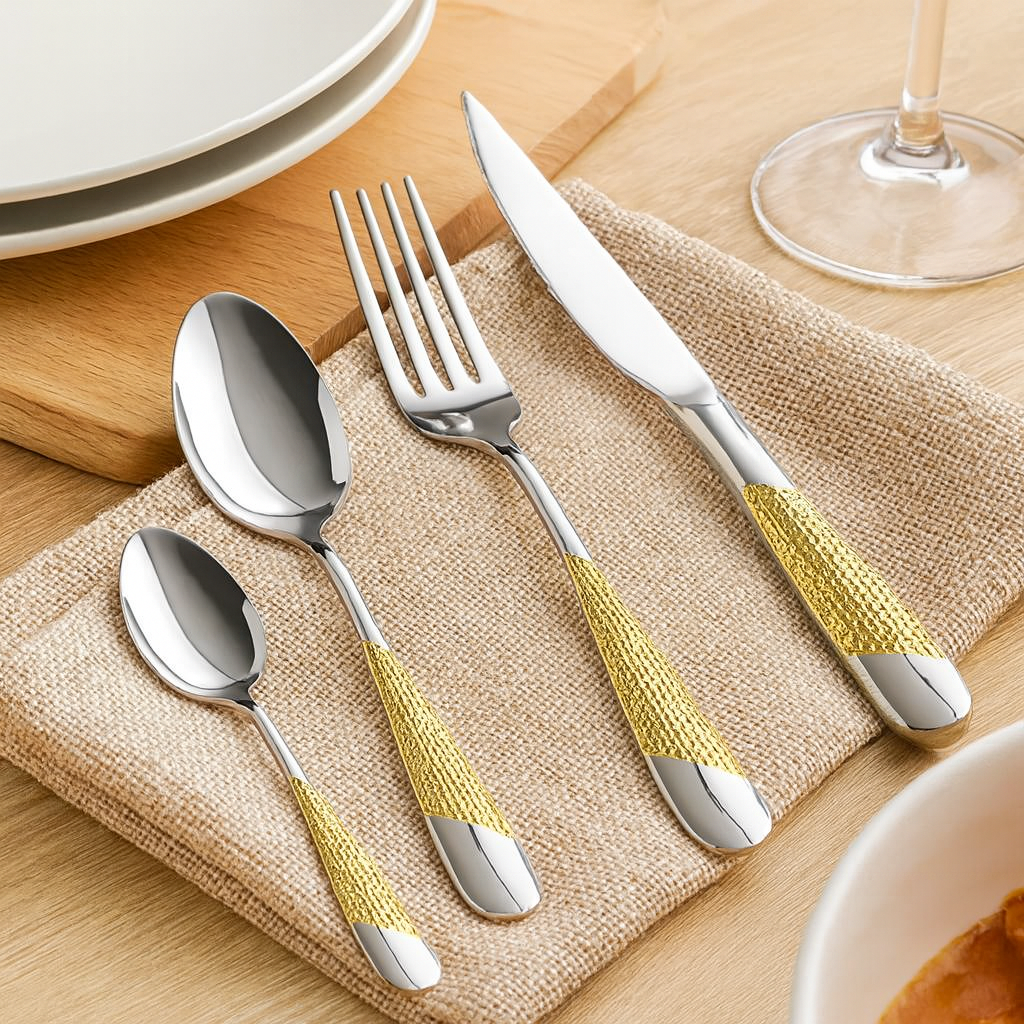 Silver Ora | Stainless Steel Cutlery Set with Hammered Handles