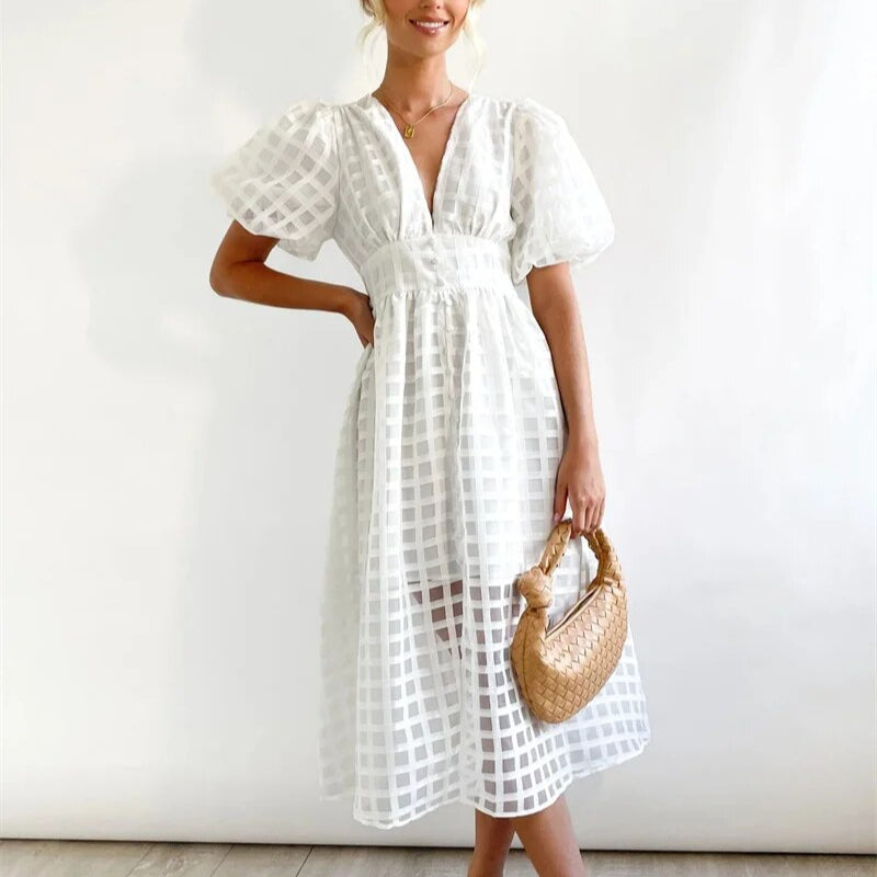 ミズキ - パフスリーブのヴィンテージ・ミディ・ドレス