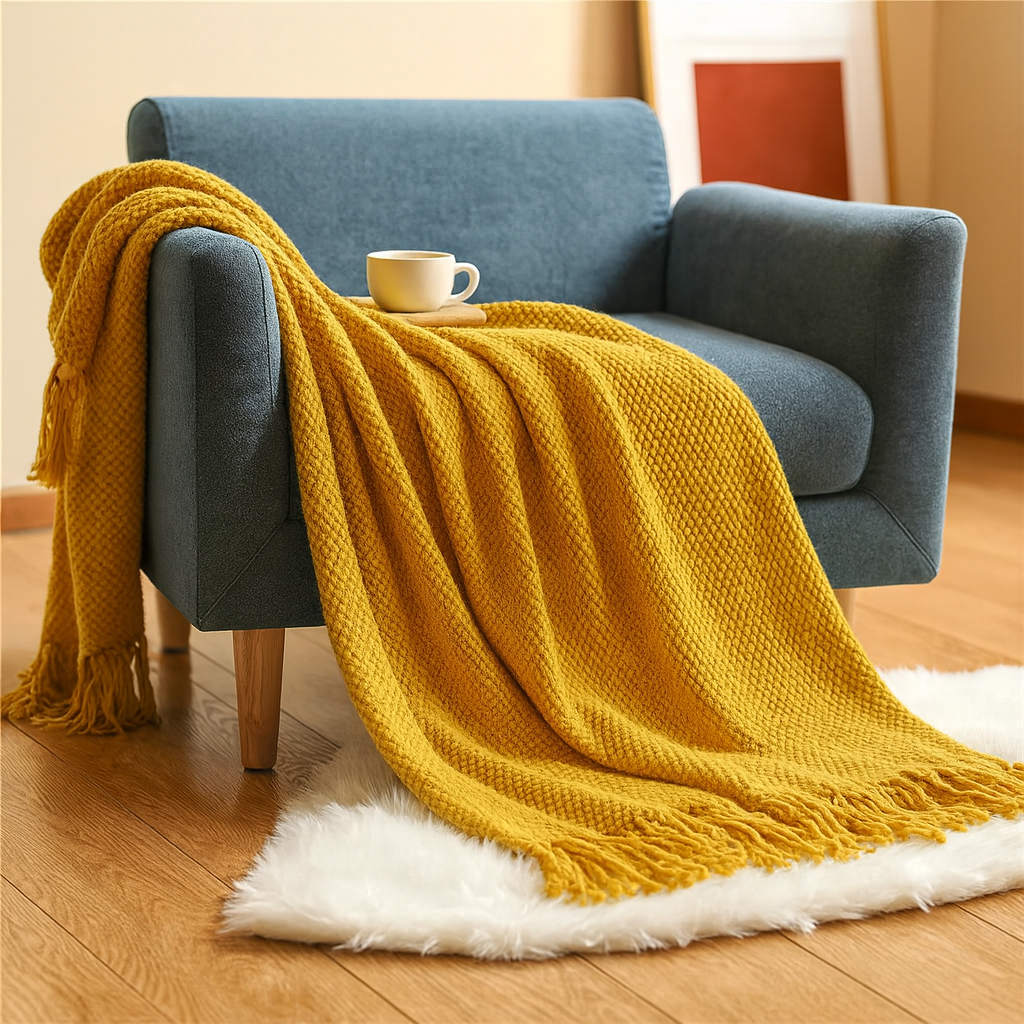 タッソラ | タッセル付きバブル柄スローブランケット