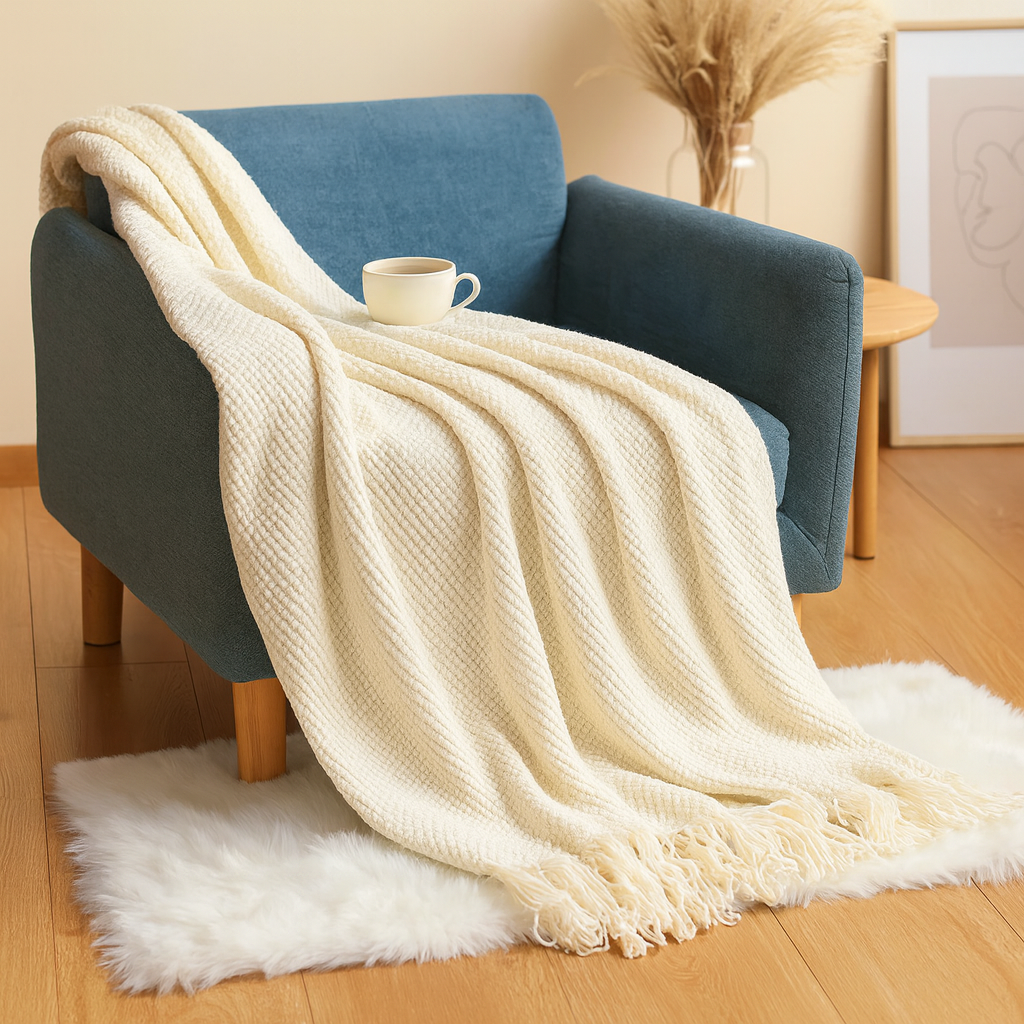 タッソラ | タッセル付きバブル柄スローブランケット