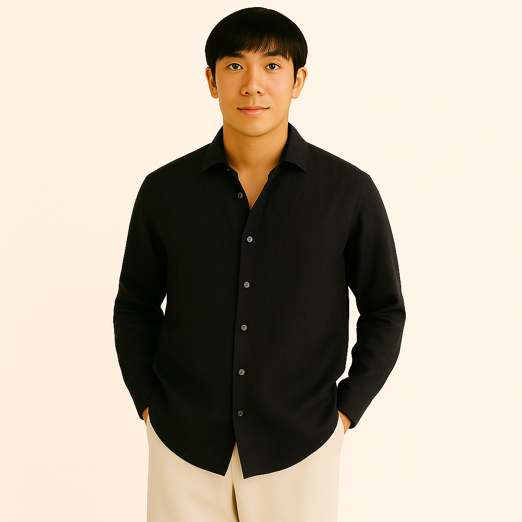 トロイ- メンズ レギュラーフィット リネンシャツ