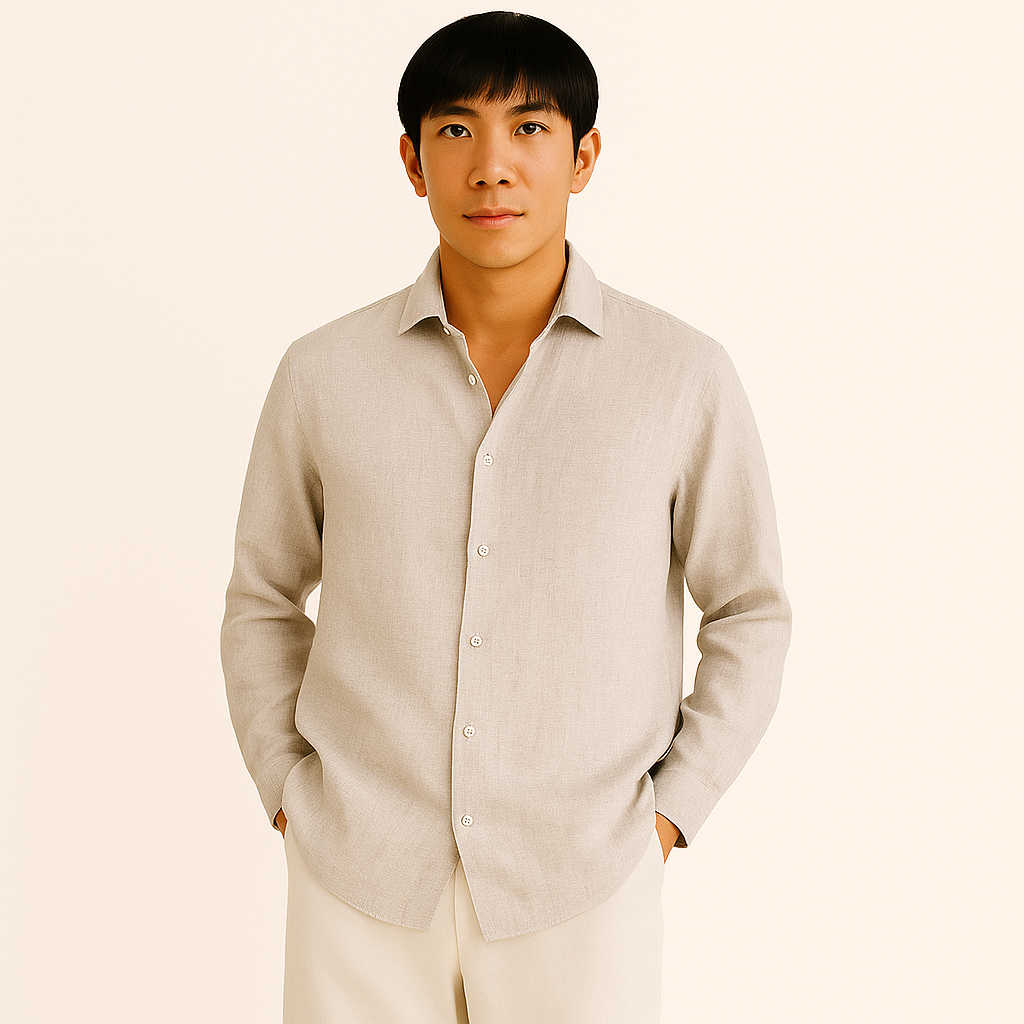 トロイ- メンズ レギュラーフィット リネンシャツ