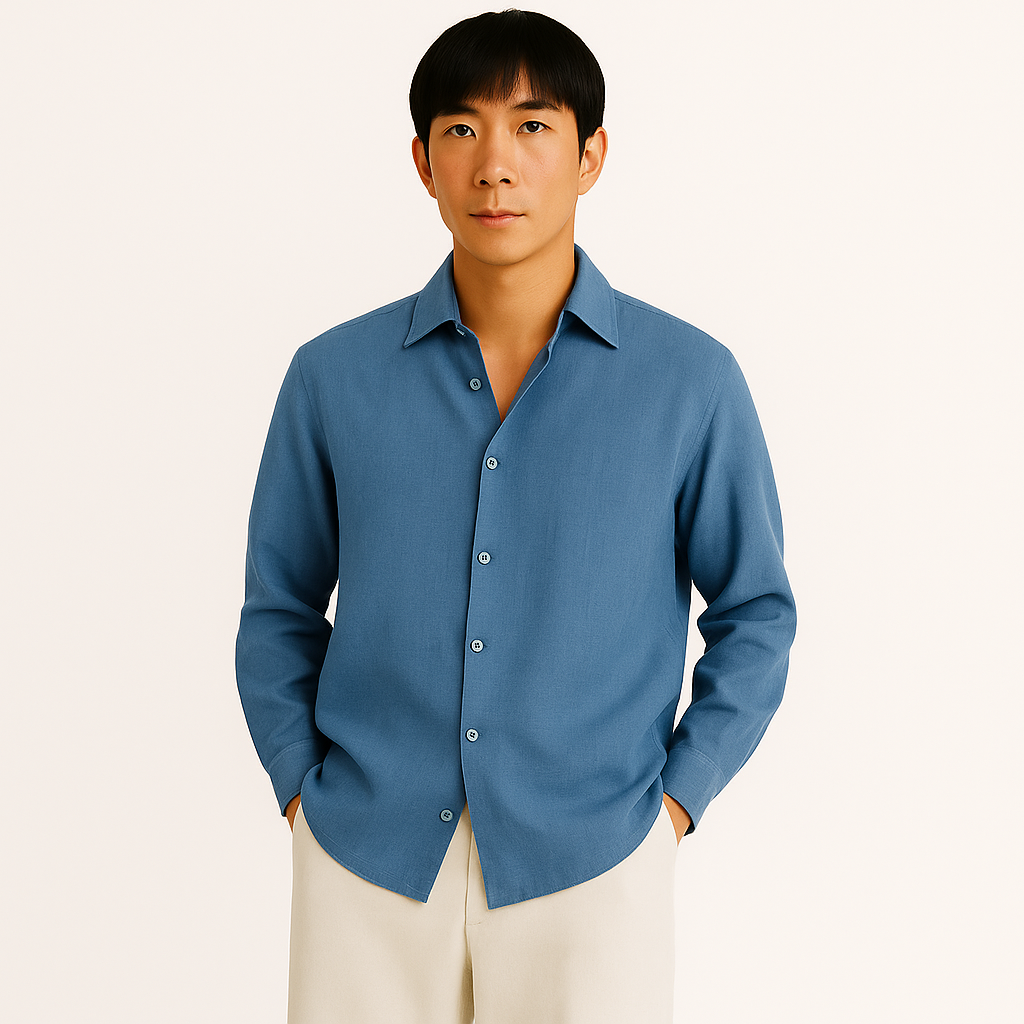 トロイ- メンズ レギュラーフィット リネンシャツ