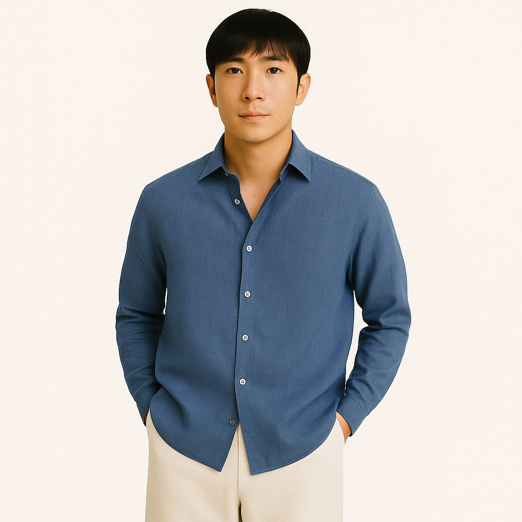 トロイ- メンズ レギュラーフィット リネンシャツ