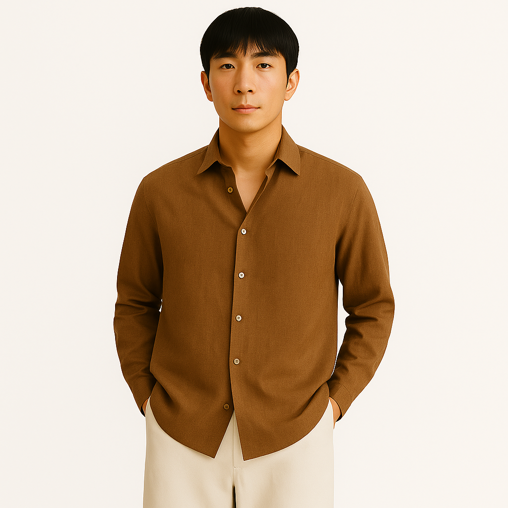トロイ- メンズ レギュラーフィット リネンシャツ