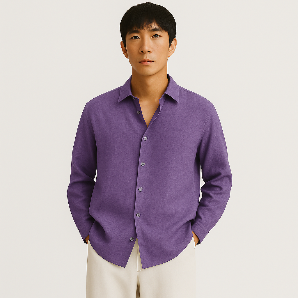 トロイ- メンズ レギュラーフィット リネンシャツ