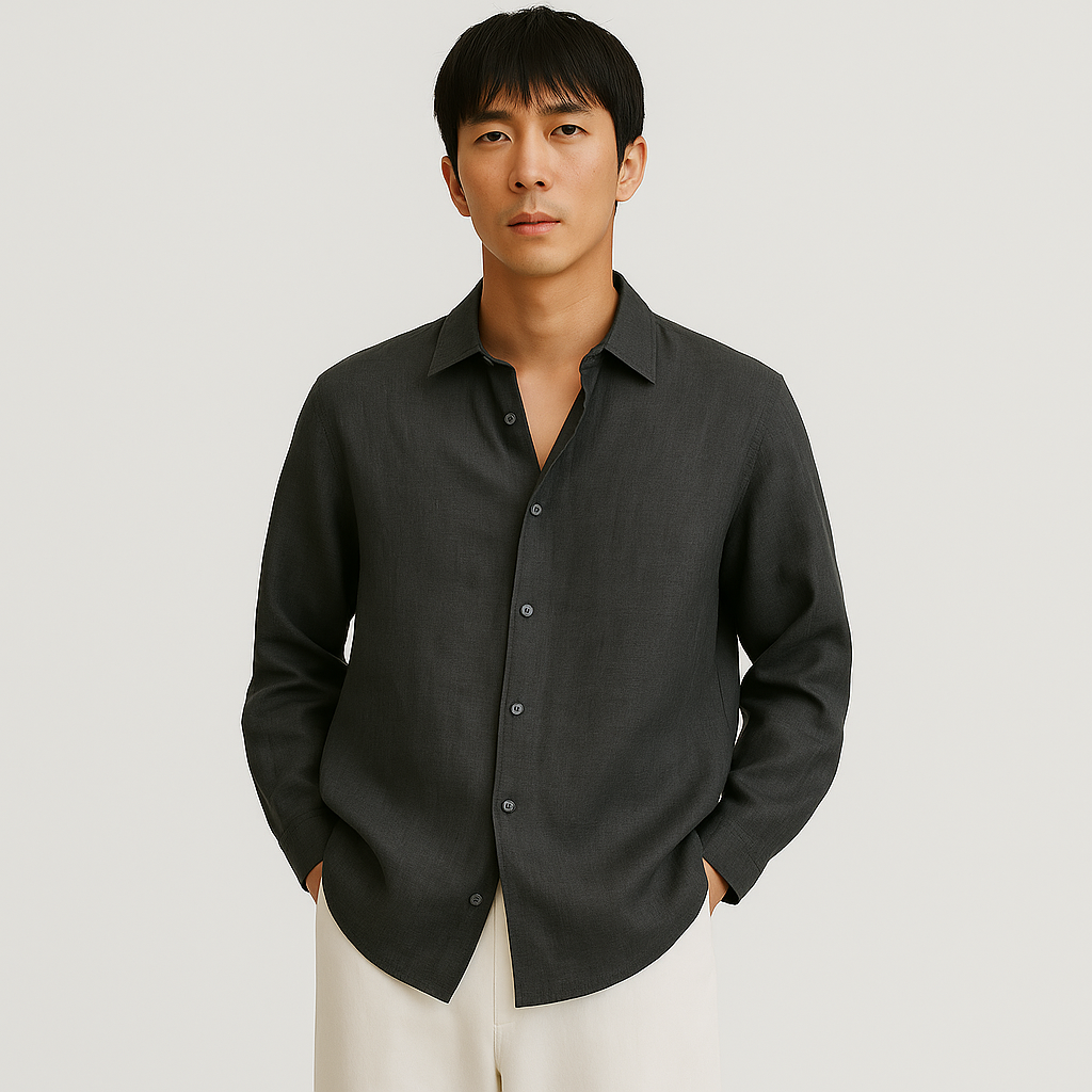 トロイ- メンズ レギュラーフィット リネンシャツ