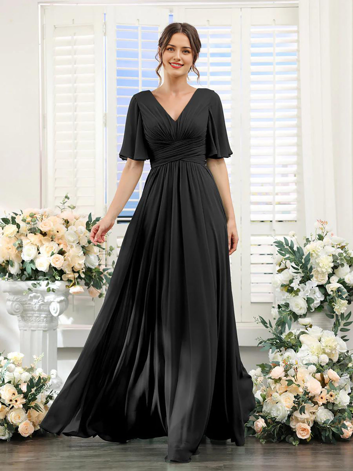 Magdalena - Beautiful V-neck chiffon dress