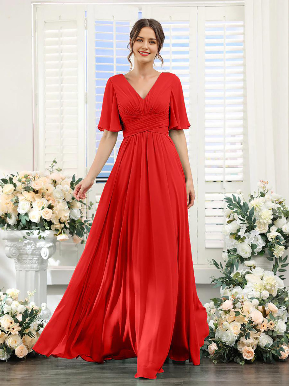 Magdalena - Beautiful V-neck chiffon dress