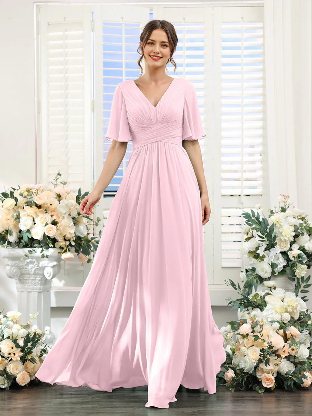 Magdalena - Beautiful V-neck chiffon dress