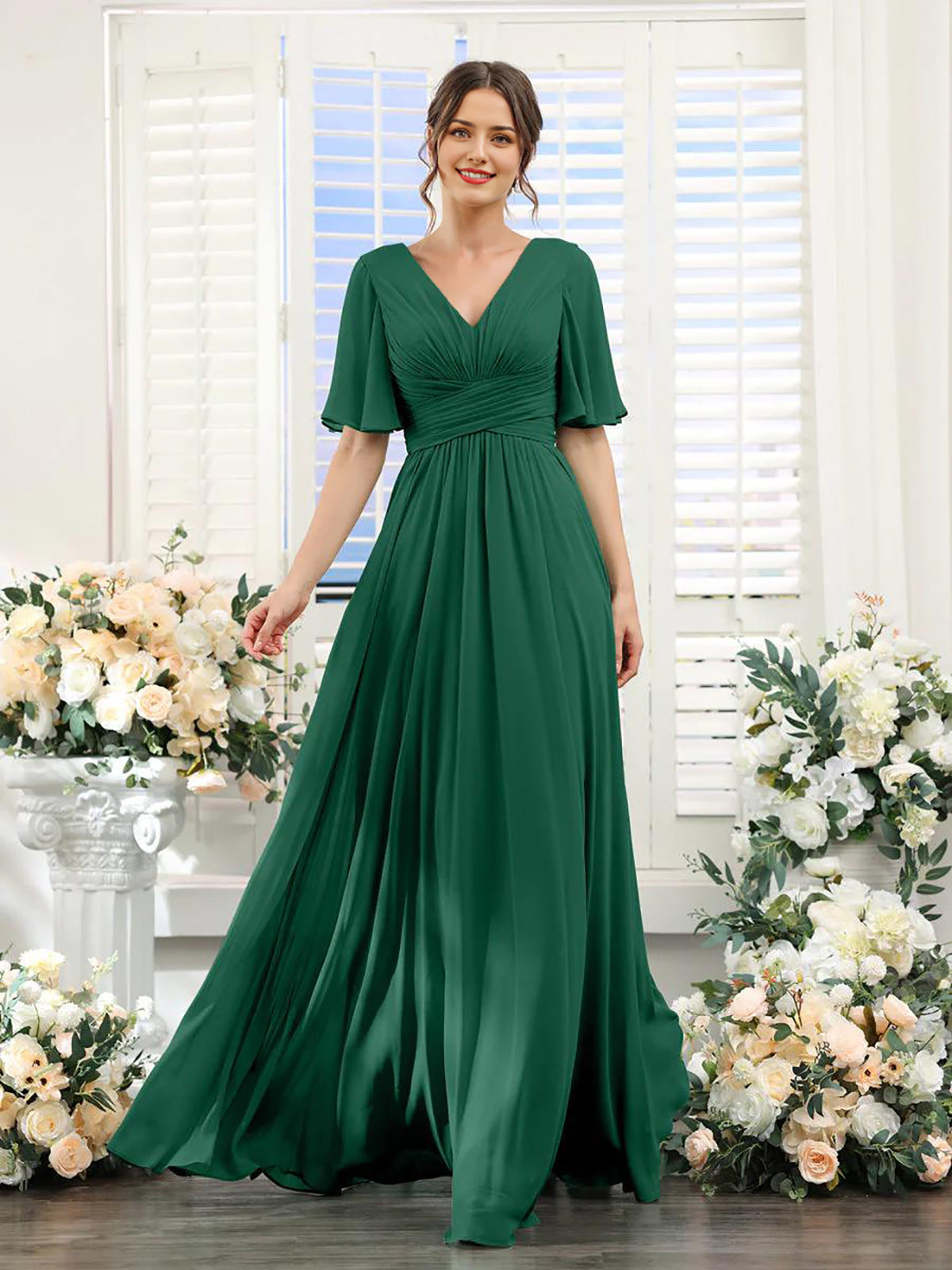Magdalena - Beautiful V-neck chiffon dress