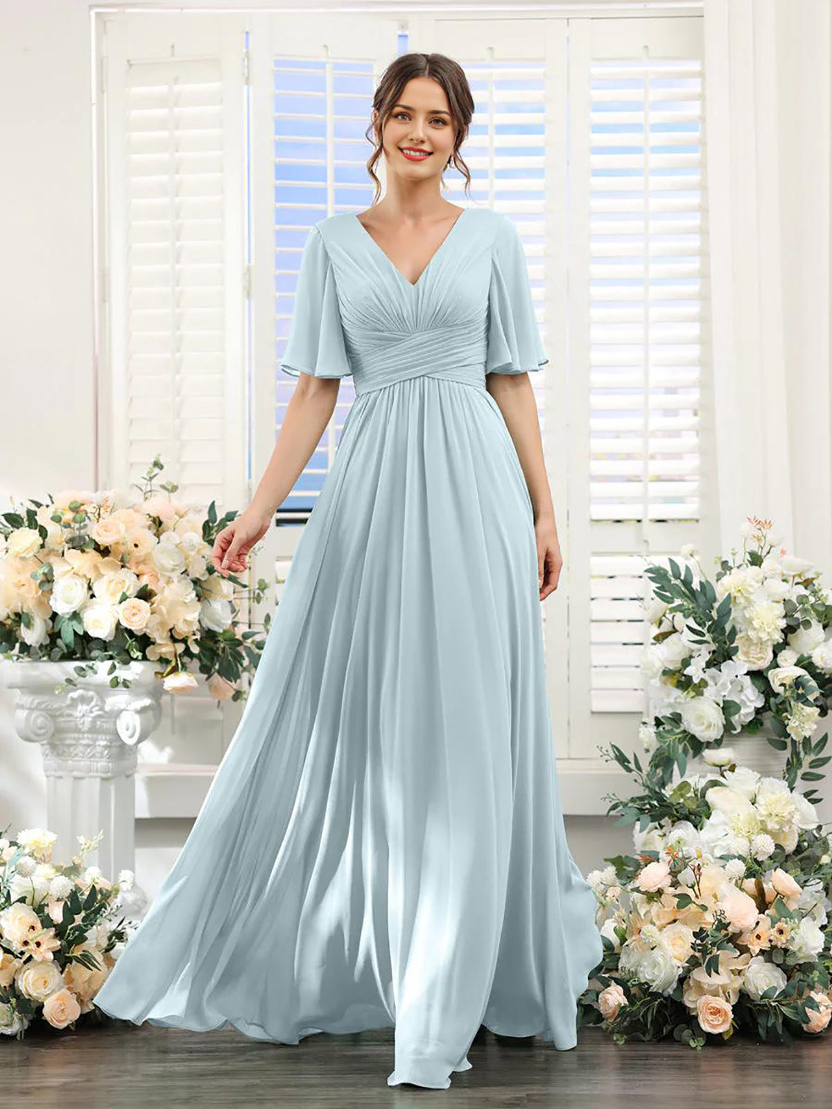 Magdalena - Beautiful V-neck chiffon dress