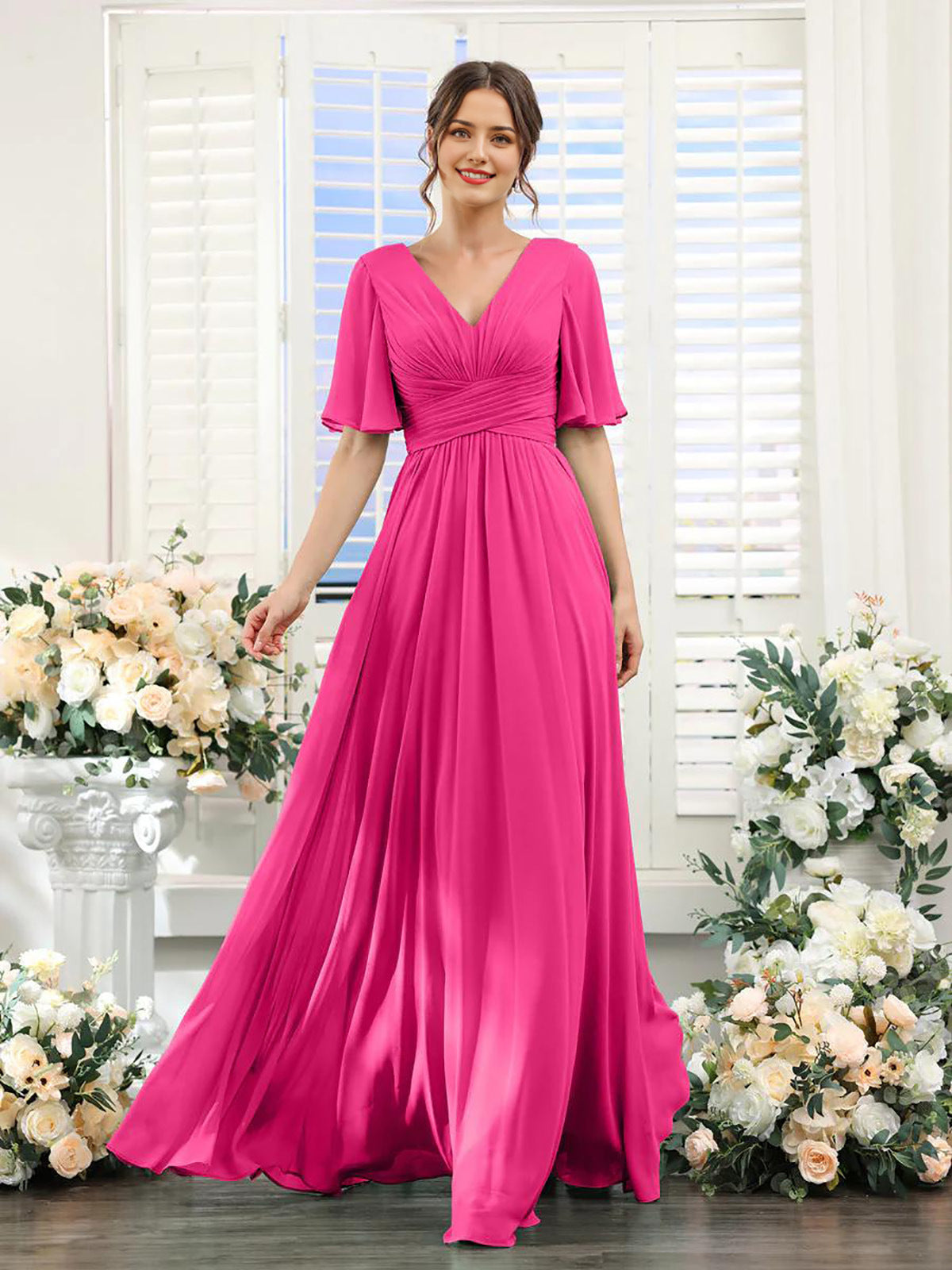 Magdalena - Beautiful V-neck chiffon dress