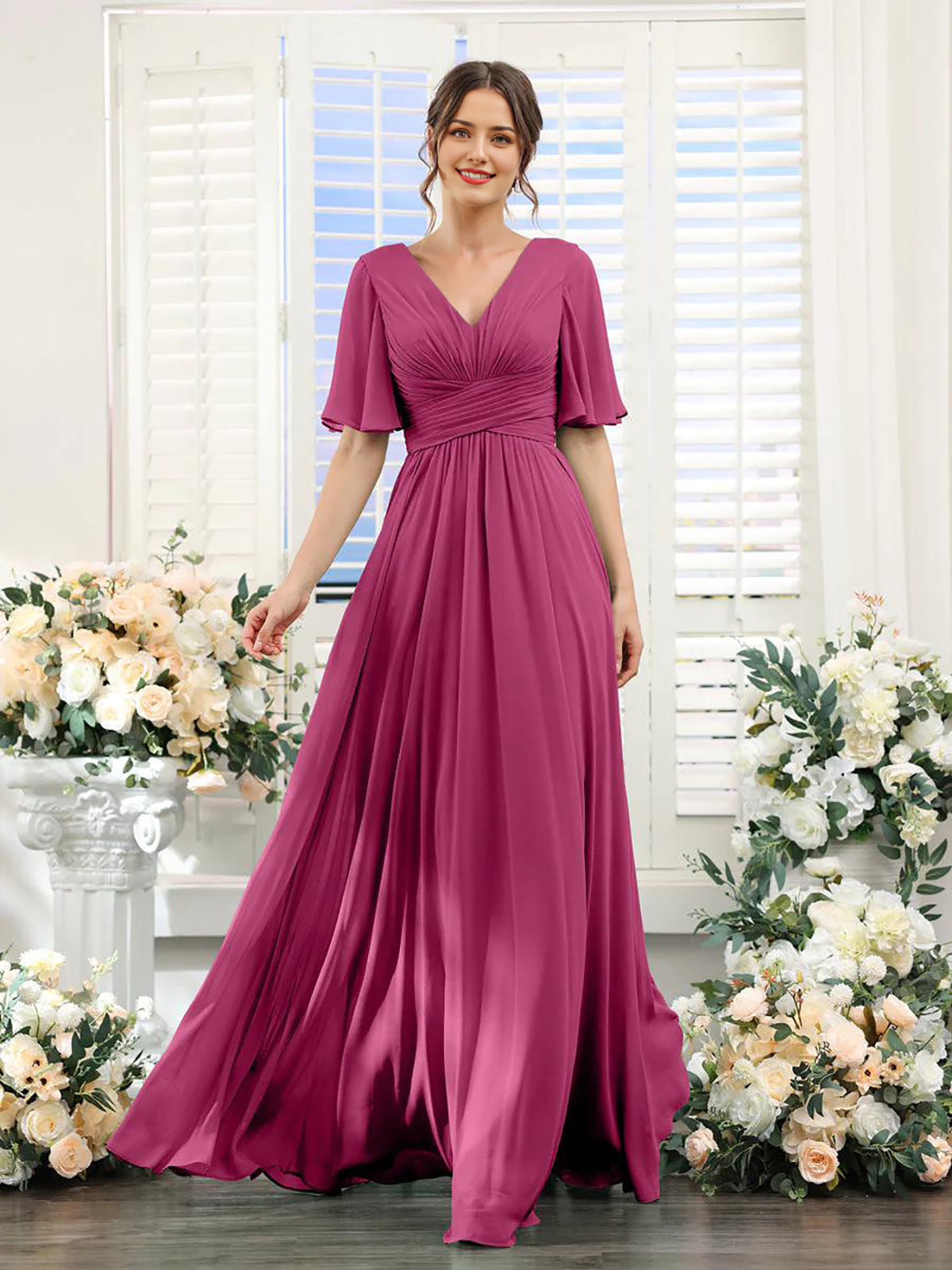 Magdalena - Beautiful V-neck chiffon dress