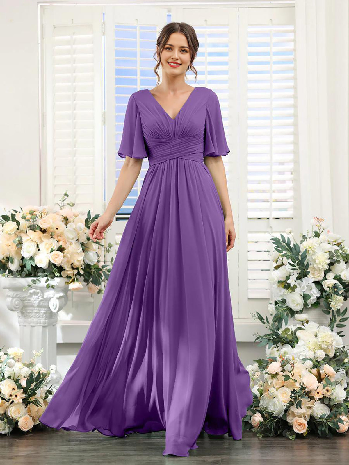Magdalena - Beautiful V-neck chiffon dress