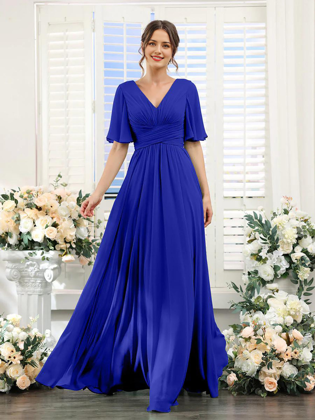 Magdalena - Beautiful V-neck chiffon dress