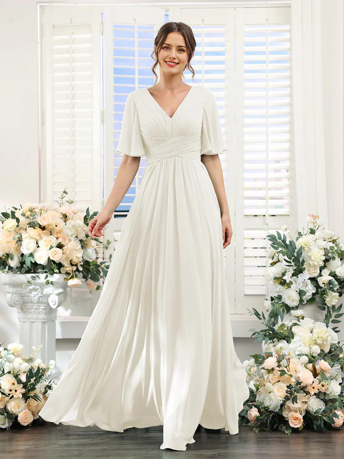 Magdalena - Beautiful V-neck chiffon dress