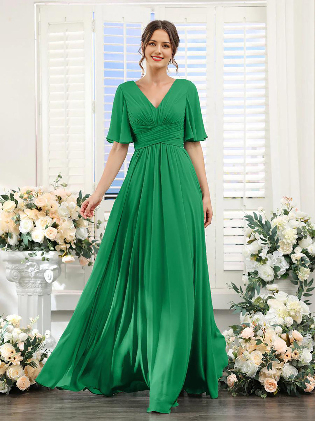 Magdalena - Beautiful V-neck chiffon dress