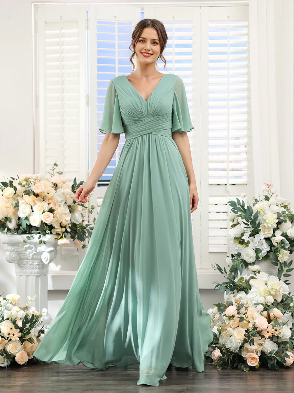 Magdalena - Beautiful V-neck chiffon dress