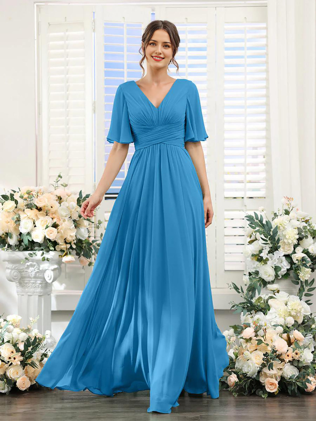 Magdalena - Beautiful V-neck chiffon dress